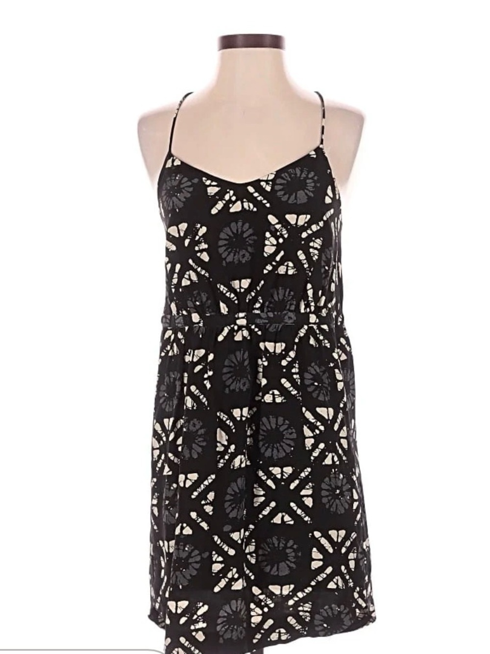 EUC Madewell Silk Black and Cream Thin Strap Lined Dress Elastic Waist Sz 6